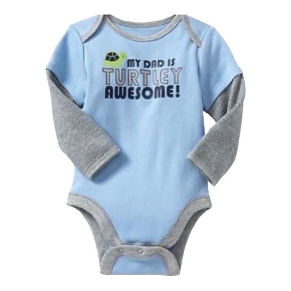 NWT Baby Boys Old Navy My Dad Is Turtley Awesome Bodysuit Sz 6-12 m Turtle Theme - Picture 1 of 2